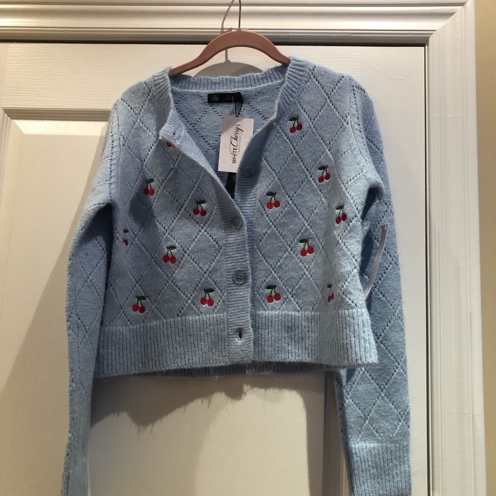 Blue Cherry Patterned Women's Sweater